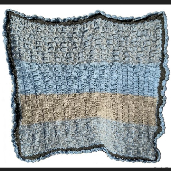 Crochet Blue Baby and Gray Elephant Blanket - Picture 2 of 5